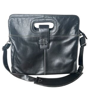 Black Leather Laptop Messenger Bag Crossbody Briefcase